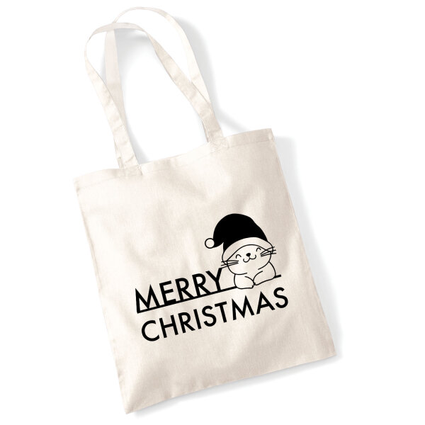 Jutebeutel Merry Christmas Katze 10 Liter