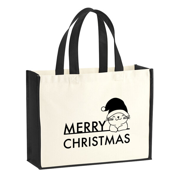 Jutetasche Merry Christmas Katze 21 Liter Black