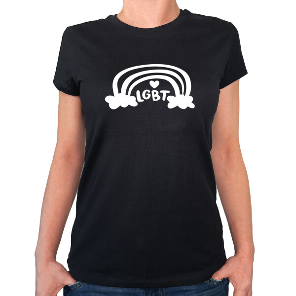 Damen T-Shirt LGBT Regenbogen Herz Größe XS-XXL