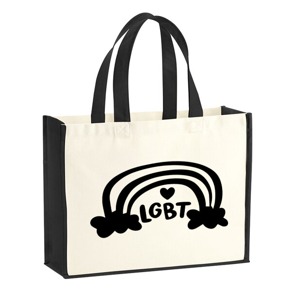 Jutetasche LGBT Regenbogen Herz 21 Liter Black