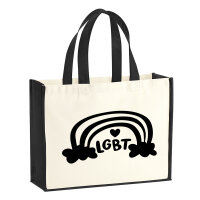 Jutetasche LGBT Regenbogen Herz 21 Liter Black