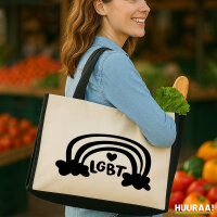 Jutetasche LGBT Regenbogen Herz 21 Liter Black