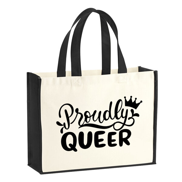 Jutetasche Proudly Queer Krone 21 Liter Black