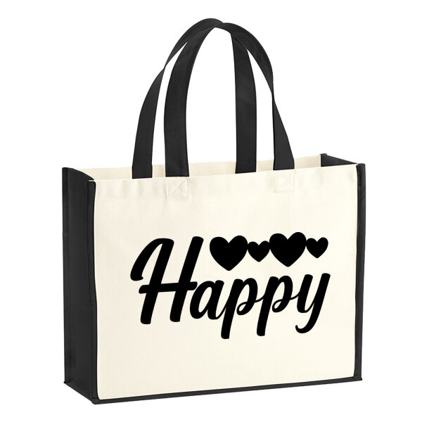 Jutetasche Happy Herzen 21 Liter Black