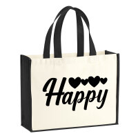 Jutetasche Happy Herzen 21 Liter Black