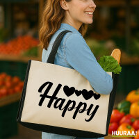 Jutetasche Happy Herzen 21 Liter Black