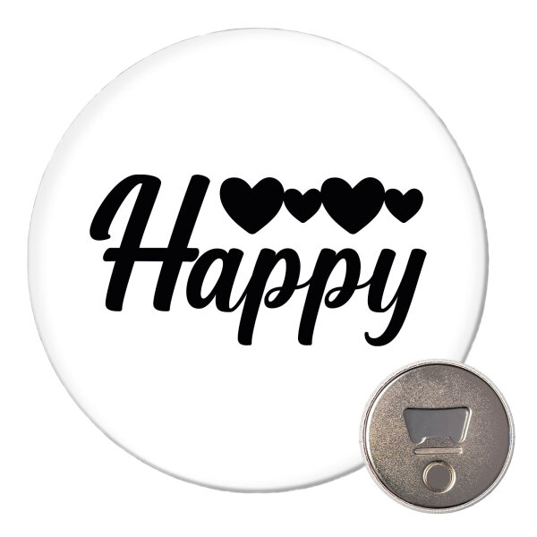Magnet Happy Herzen 59mm Kühlschrankmagnet Flaschenöffner