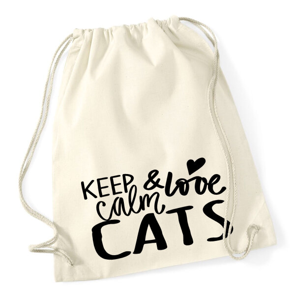 Turnbeutel Keep calm and love Cats 12 Liter