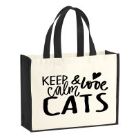 Jutetasche Keep calm and love Cats 21 Liter Black