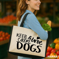 Jutetasche Keep calm and love Dogs 21 Liter Black