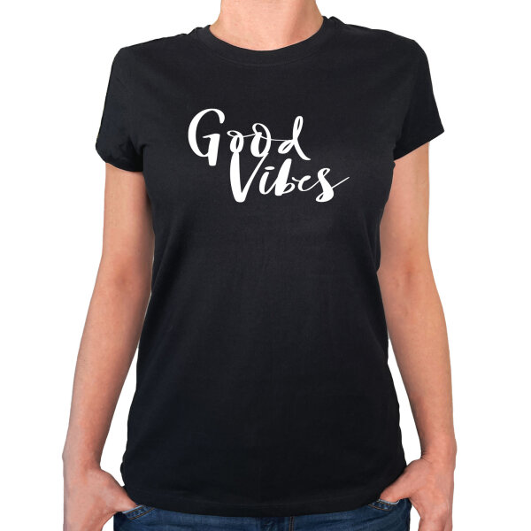 Damen T-Shirt Good Vibes Schriftzug Größe XS-XXL