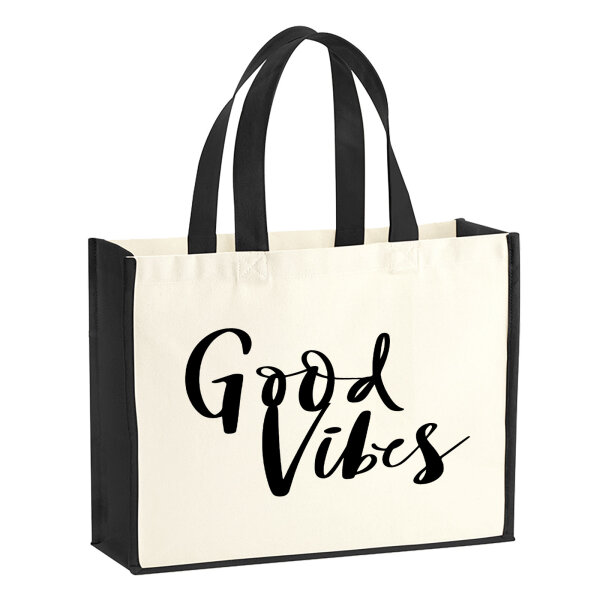 Jutetasche Good Vibes Schriftzug 21 Liter Black