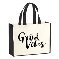 Jutetasche Good Vibes Schriftzug 21 Liter Black