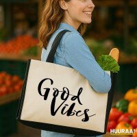 Jutetasche Good Vibes Schriftzug 21 Liter Black