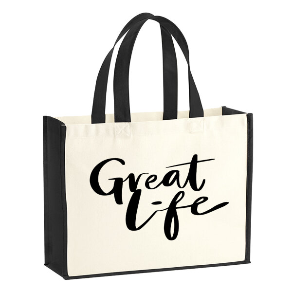 Jutetasche Great Life Schriftzug 21 Liter Black