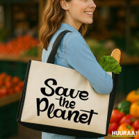 Jutetasche Save the Planet Schriftzug 21 Liter Black