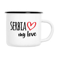 Emaille Tasse Serbia my love in Weiß, 300 ml