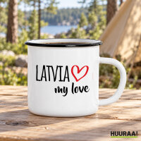Emaille Tasse Latvia my love in Wei&szlig;, 300 ml