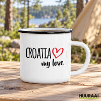 Emaille Tasse Croatia my love in Wei&szlig;, 300 ml