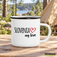 Emaille Tasse Slovenia my love in Wei&szlig;, 300 ml
