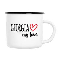 Emaille Tasse Georgia my love in Wei&szlig;, 300 ml