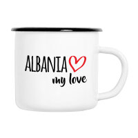 Emaille Tasse Albania my love in Wei&szlig;, 300 ml