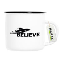 Emaille Tasse UFO Believe 300ml Vintage Emaille Becher