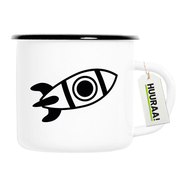 Emaille Tasse Rakete Raumschiff 300ml Vintage Emaille Becher