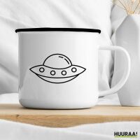 Emaille Tasse Raumschiff UFO 300ml Vintage Emaille Becher
