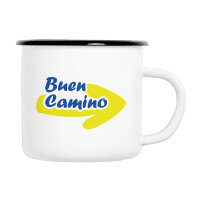 Emaille Tasse Buen Camino Pfeil in Wei&szlig;, 300 ml