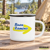 Emaille Tasse Buen Camino Pfeil in Wei&szlig;, 300 ml
