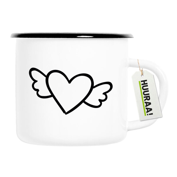 Emaille Tasse Herz mit Flügeln 300ml Vintage Emaille Becher