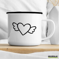 Emaille Tasse Herz mit Flügeln 300ml Vintage Emaille Becher