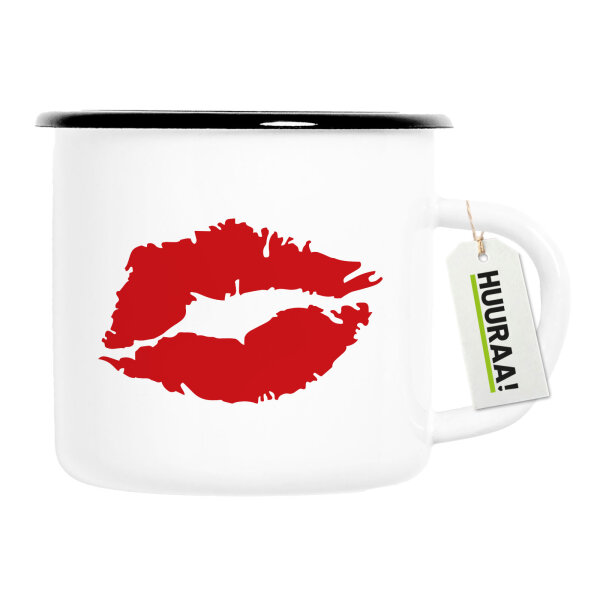 Emaille Tasse Kussmund Lippen 300ml Vintage Emaille Becher