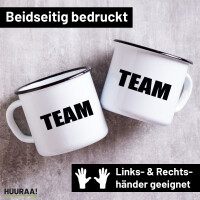 Emaille Tasse Team Schriftzug 300ml Vintage Emaille Becher