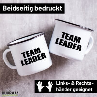 Emaille Tasse Team Leader Schriftzug 300ml Vintage...