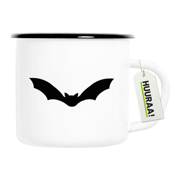 Emaille Tasse Fledermaus  Silhouette 300ml Vintage Emaille Becher