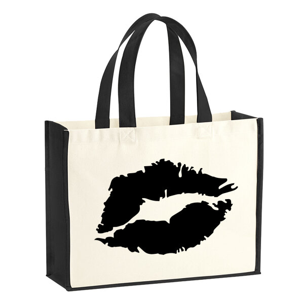 Jutetasche Kussmund Lippen 21 Liter Black