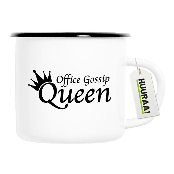 Emaille Tasse Office Gossip Queen Krone 300ml Vintage Emaille Becher