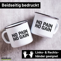 Emaille Tasse No pain gain Hantel 300ml Vintage Emaille...