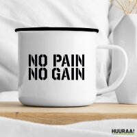 Emaille Tasse No pain gain Hantel 300ml Vintage Emaille Becher
