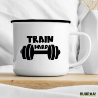 Emaille Tasse Train hard Hantel 300ml Vintage Emaille Becher