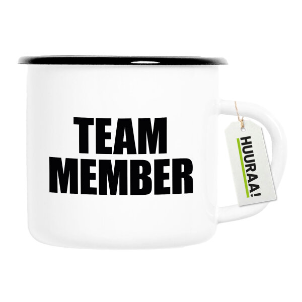 Emaille Tasse Team Member Schriftzug 300ml Vintage Emaille Becher