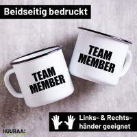 Emaille Tasse Team Member Schriftzug 300ml Vintage...