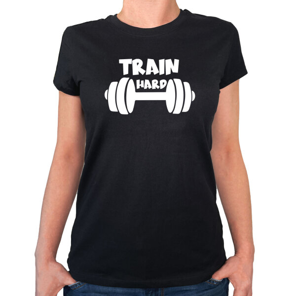 Damen T-Shirt Train hard Hantel Größe XS-XXL