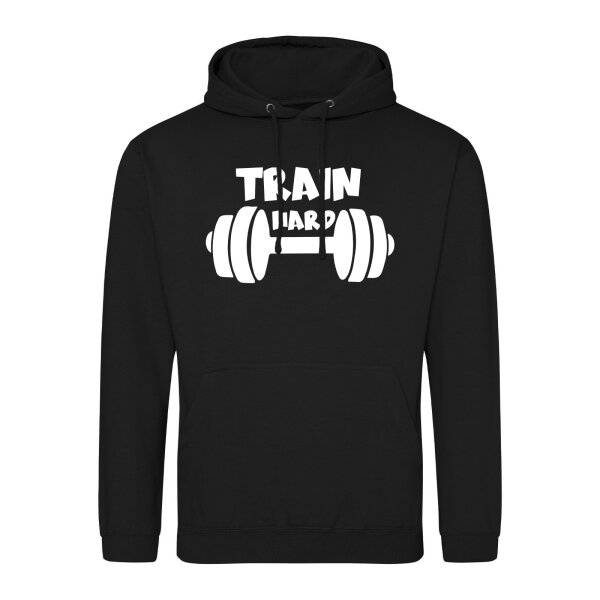 Unisex Hoodie Train hard Hantel Größe S-3XL