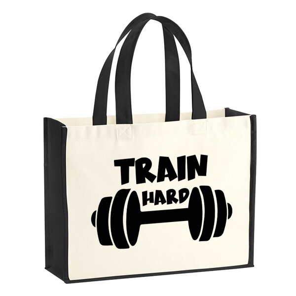 Jutetasche Train hard Hantel 21 Liter Black