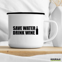Emaille Tasse Save Water Drink Wine Weinflasche 300ml Vintage Emaille Becher