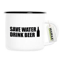 Emaille Tasse Save Water Drink Beer Bierflasche 300ml Vintage Emaille Becher