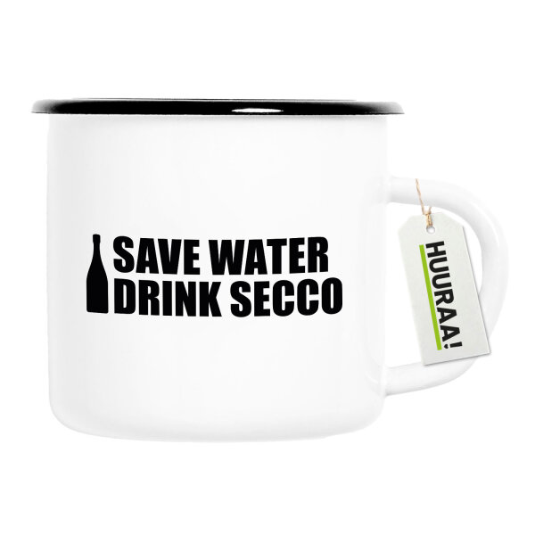 Emaille Tasse Save Water Drink Secco Sektflasche 300ml Vintage Emaille Becher